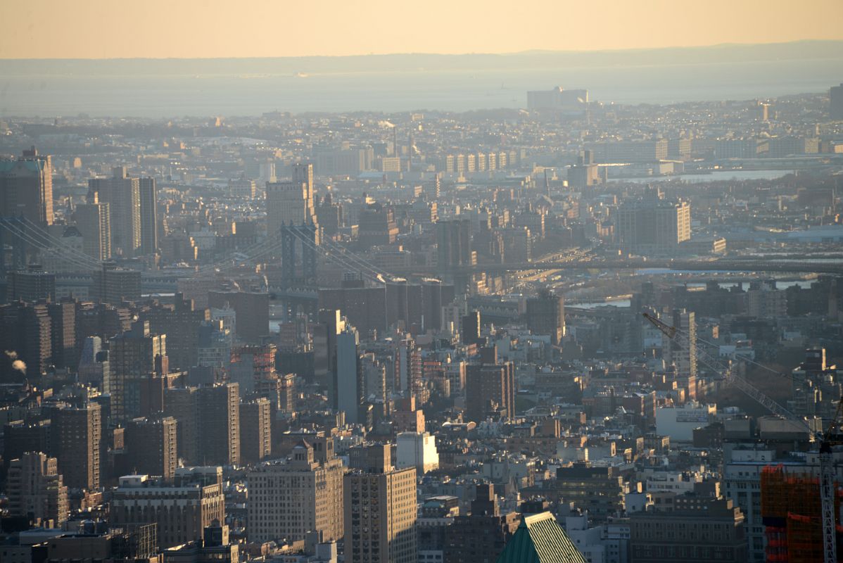 New York City Top Of The Rock 10C South Manhattan And Brooklyn Bridges Close Up Just Before Sunset